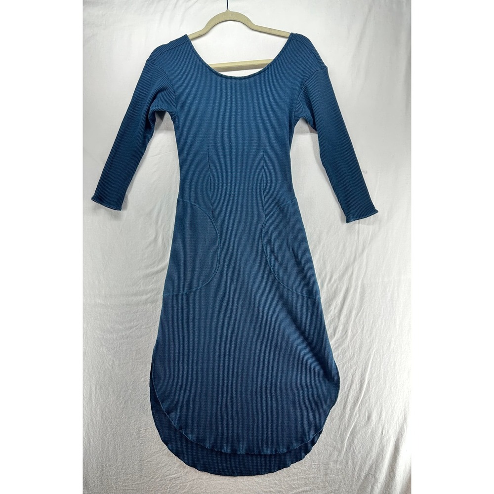 Free People Beach Womens Blue Ribbed Thermal Open Back Tie Midi Dress Small S